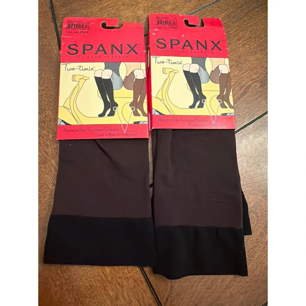 2 Pack Spanx Two-timin Reversible Trouser Socks Black Brown Knee High Regular